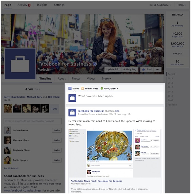 nuovo layout facebook aziende