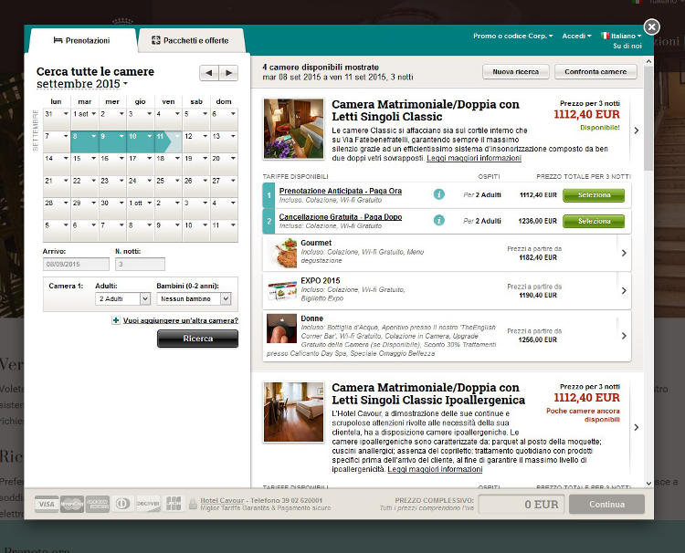 Hotel Cavour Milano - Booking Engine NOZIO v2